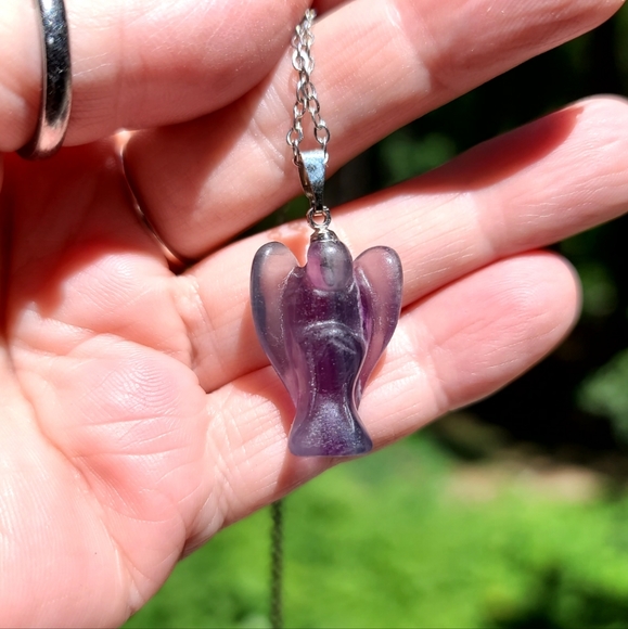 Purple Fluorite handcarved angel necklace - Picture 2 of 6